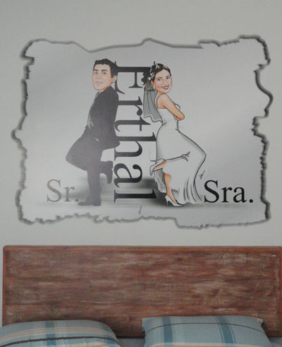 Caricatura, casal, noivos, corpo inteiro, Sr e Sra Smith, by ila fox