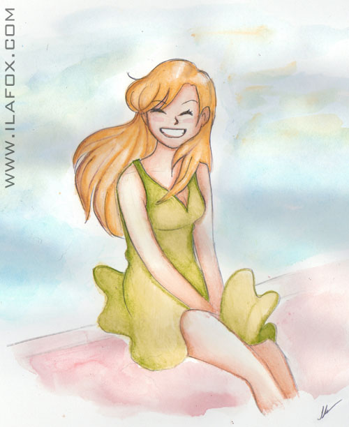 desenho aquarela menina de vestido by ila fox