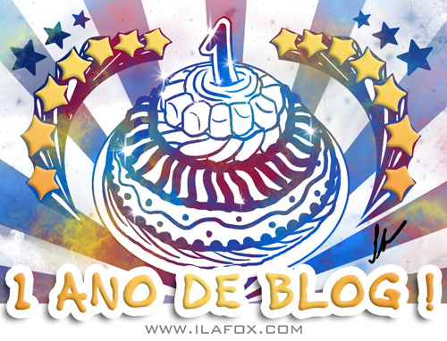 Aniversário de 1 ano do blog, ilustração de bolo de aniversário by ila fox