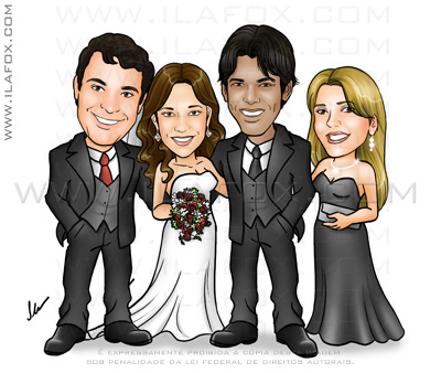 caricatura padrinhos, caricatura madrinhas, caricaturas para casamento, by ila fox