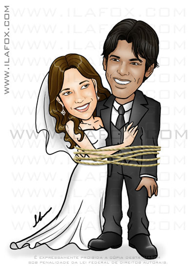 caricatura casal, corpo inteiro, noivos, noivinhos Isabela e Ciro, caricatura para casamento, by ila fox