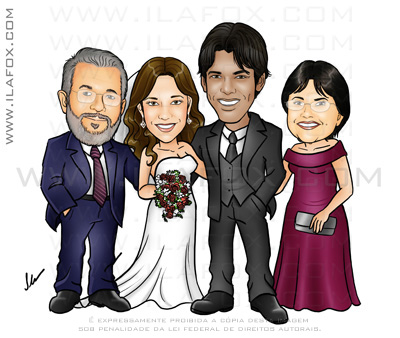 caricatura padrinhos, caricatura madrinhas, caricaturas para casamento, by ila fox
