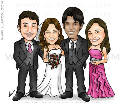 caricatura padrinhos, caricatura madrinhas, caricaturas para casamento, by ila fox