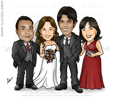 caricatura padrinhos, caricatura madrinhas, caricaturas para casamento, by ila fox