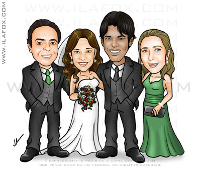 caricatura padrinhos, caricatura madrinhas, caricaturas para casamento, by ila fox