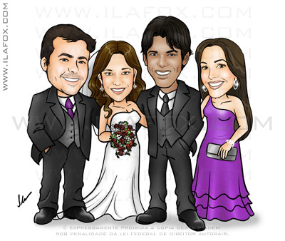 caricatura padrinhos, caricatura madrinhas, caricaturas para casamento, by ila fox