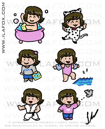 Desenho SD, chibi, fofo, mangá, encomenda, menina, várias situações, by ila fox
