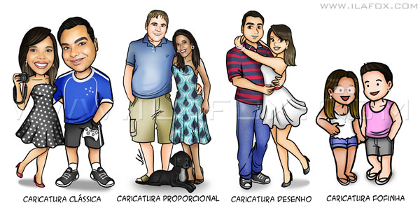 Estilo de Caricatura, caricatura proporcional, caricatura clássica, caricatura desenho, caricatura fofinha, caricatura para casais, caricatura para noivos, caricatura para crianças, caricatura para formandos, by ila fox