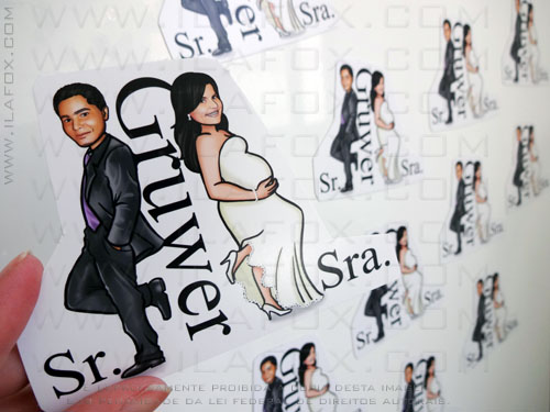 caricatura casal, caricatura noivos, sr e sra smith, noiva grávida, by ila fox