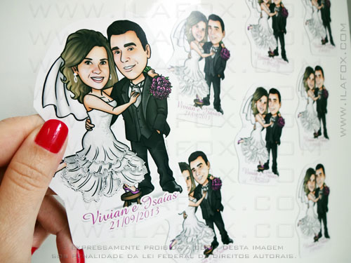 caricatura noivinhos, caricatura casal, caricatura personalizada, lembrancinha para casamentos, lembrancinha original, by ila fox