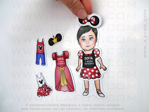Lembrancinha original, imã, esta infantil, lembrancinha de trocar roupinha, Minnie by ila fox