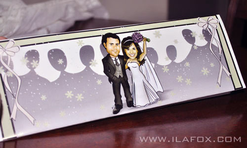 Caricatura, casal, convite, noivos, corpo inteiro, colorido, noivinhos Jana e Lucas, by ila fox