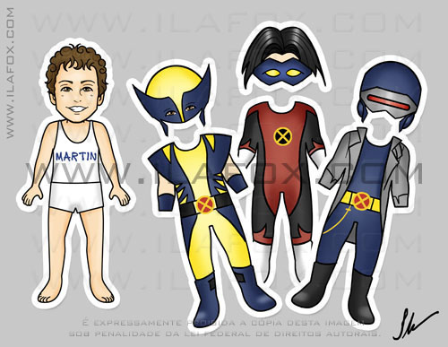 Lembrancinha original imã, meninos, X-men Wolverine, Noturno e Ciclope, by ila fox