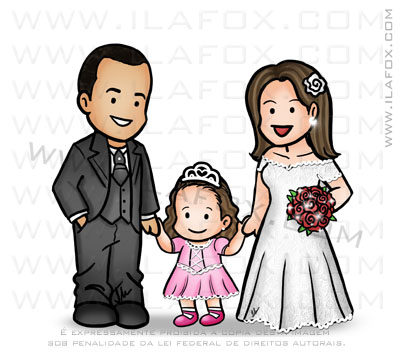 caricatura casal, caricatura noivos com filhos, caricatura para casamento by ila fox