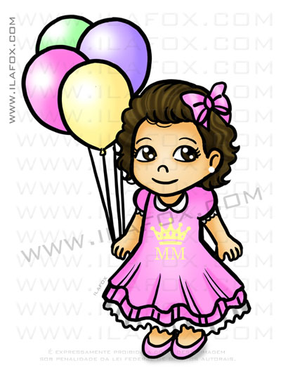 caricatura fofinha, caricatura simples, caricatura menina com balões, princesa, by ila fox, by ila fox