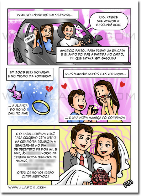 convite em história em quadrinhos personalizados para casamento, Salvador, Bahia, by ila fox