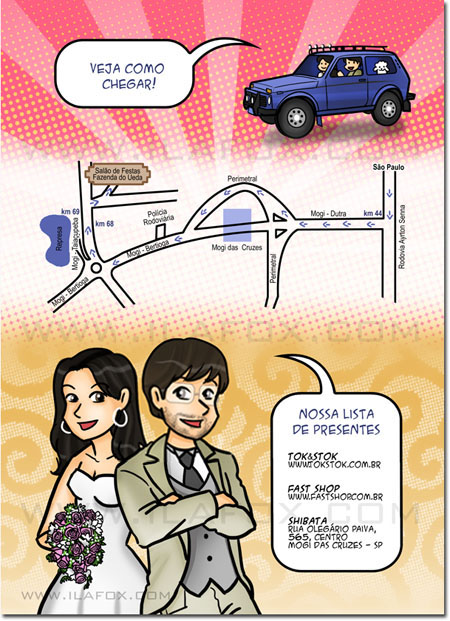 Convite em quadrinhos, convite personalizado com a história do casal, convite original para casamento, by ila fox