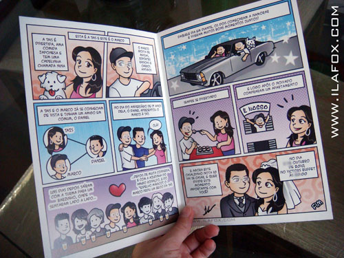 convite em história em quadrinhos para casamento, história noivinhos, by ila fox