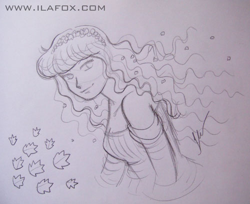 Desenho a lápis, mulher cabelos ao vento, by ila fox