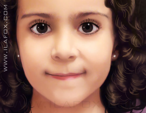 Retrato, realista, infantil, encomenda, efeito pintura, menina de cabelos enrolados, by ila fox