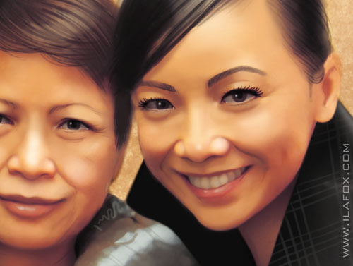 Retrato realista da Sheren Tang com sua mãe, by ila fox