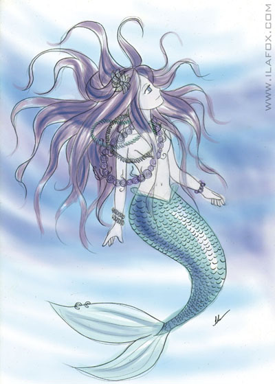 sereia em técnica mista, aquarela e mídia digital, ilustração by ila fox