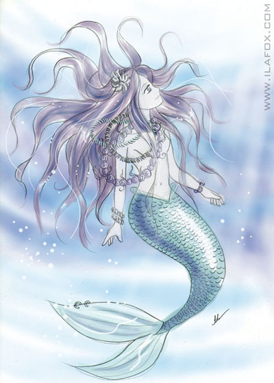 sereia em técnica mista, aquarela e mídia digital, ilustração by ila fox