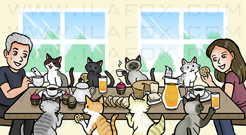 caricatura desenho, caricatura, caricatura família, caricatura gatos, família com gatos, by ila fox